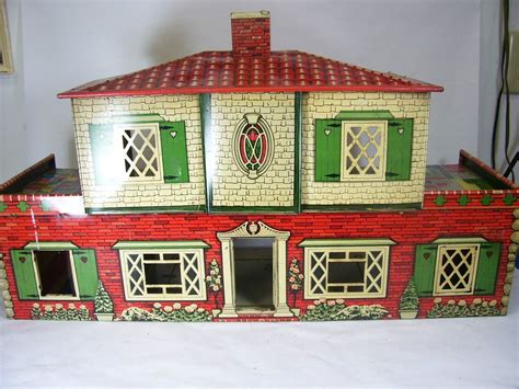 vintage metal two story doll house from 1950's|antique doll house metal accessories.